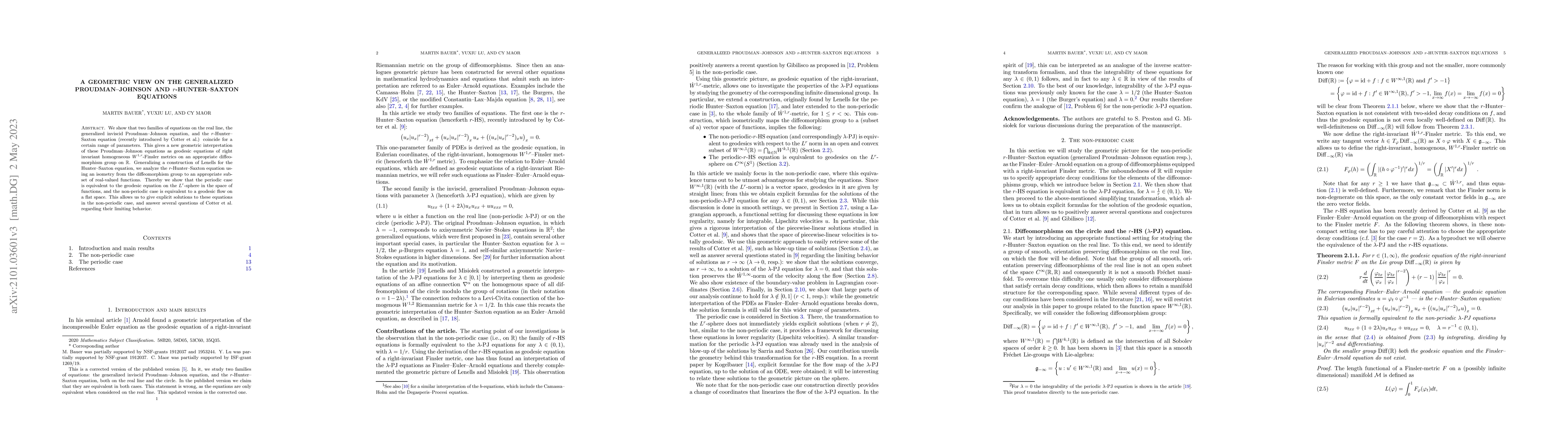 Thumbnail for A geometric view on the generalized Proudman-Johnson and
  $r$-Hunter-Saxton equations
