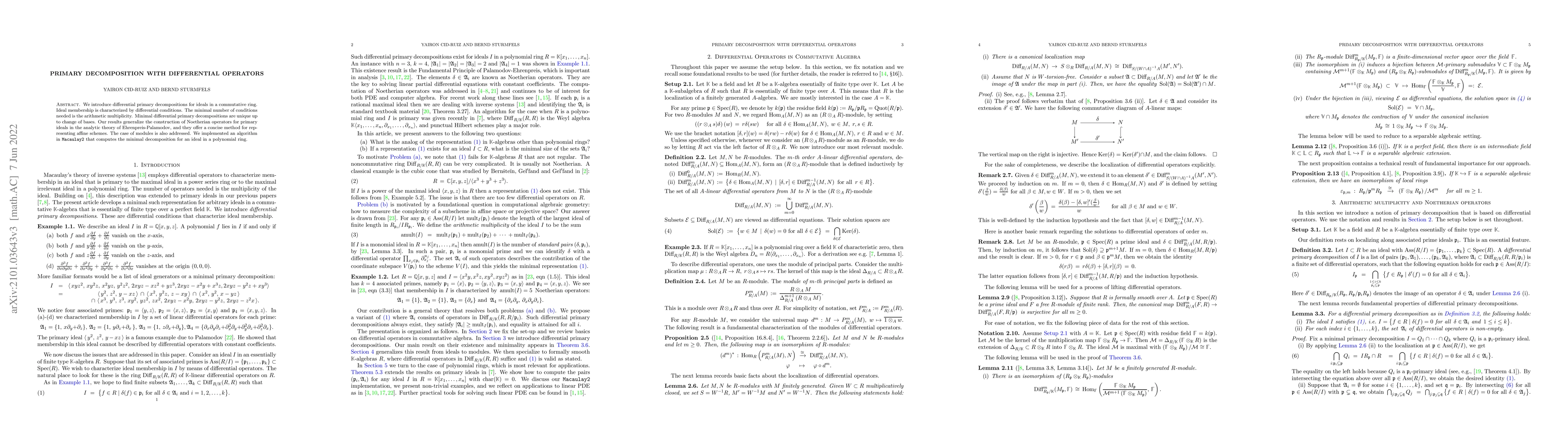 Thumbnail for Primary Decomposition with Differential Operators