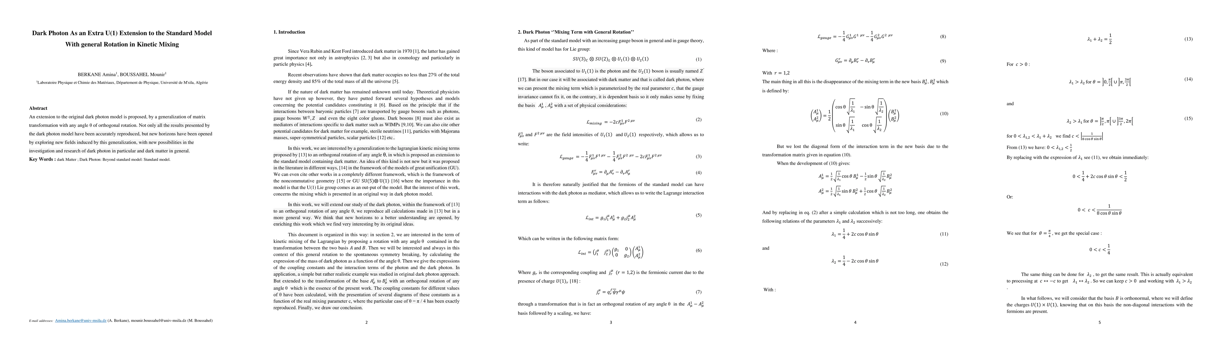 Thumbnail for Dark Photon As an Extra U(1) Extension to the Standard Model With
  general Rotation in Kinetic Mixing