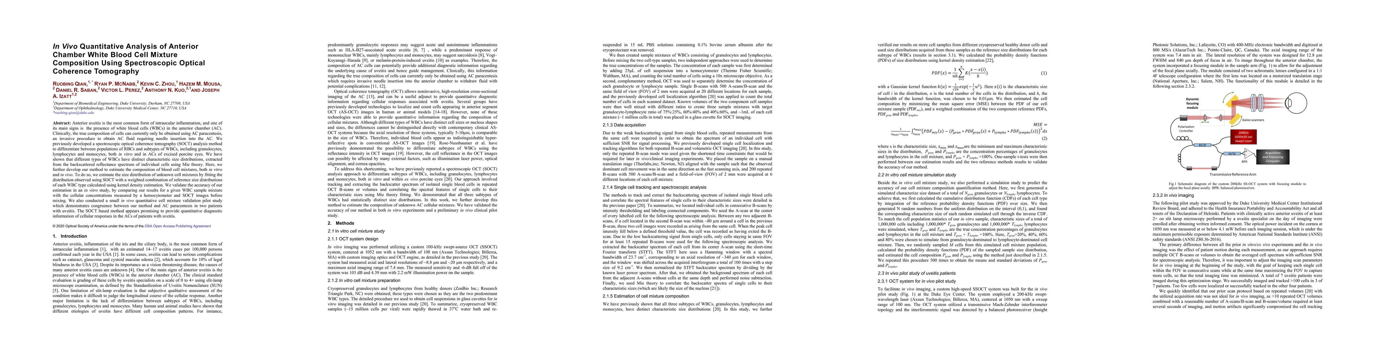 Thumbnail for In Vivo Quantitative Analysis of Anterior Chamber White Blood Cell
  Mixture Composition Using Spectroscopic Optical Coherence Tomography