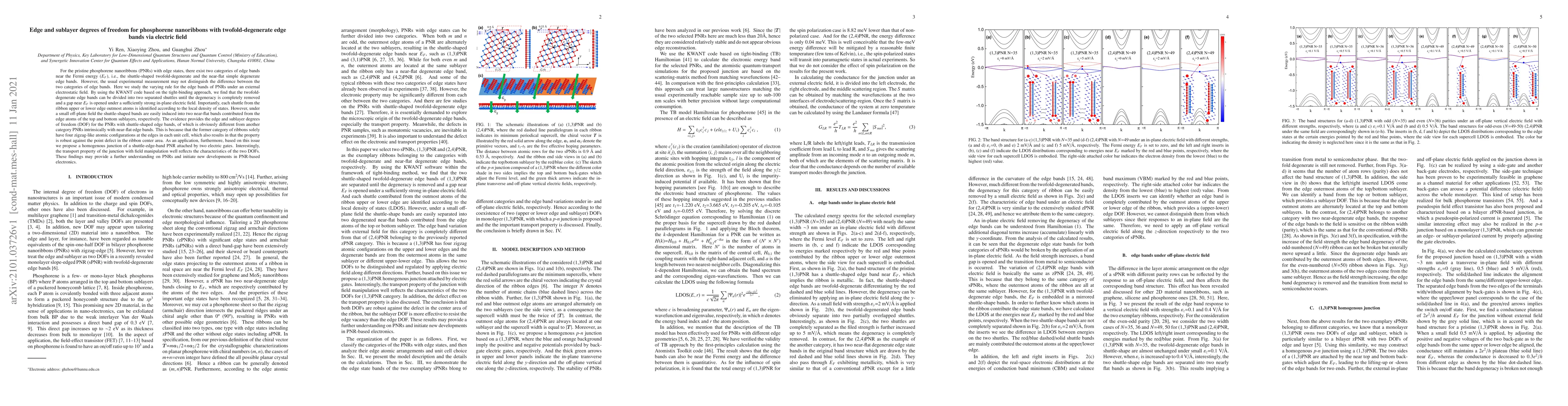 Thumbnail for Edge and sublayer degrees of freedom for phosphorene nanoribbons with
  twofold-degenerate edge bands via electric field