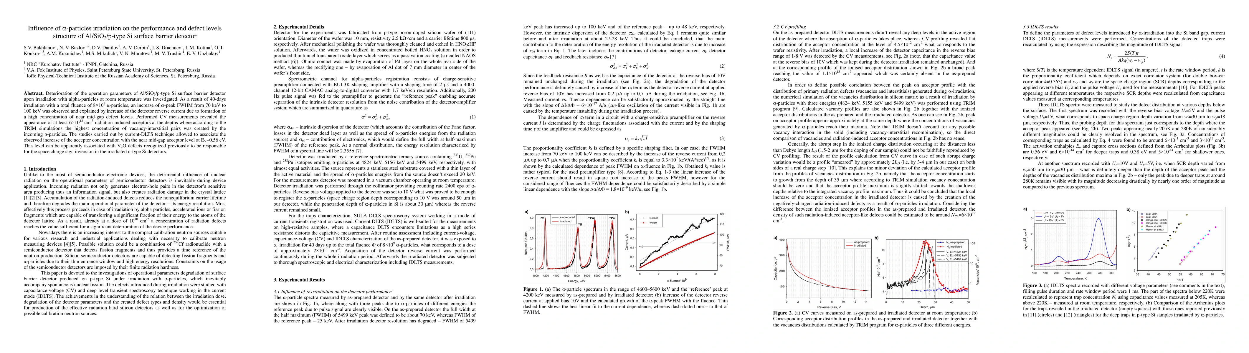 Thumbnail for Influence of {\alpha}-particles irradiation on the performance and
  defect levels structure of Al/SiO2/p-type Si surface barrier detector