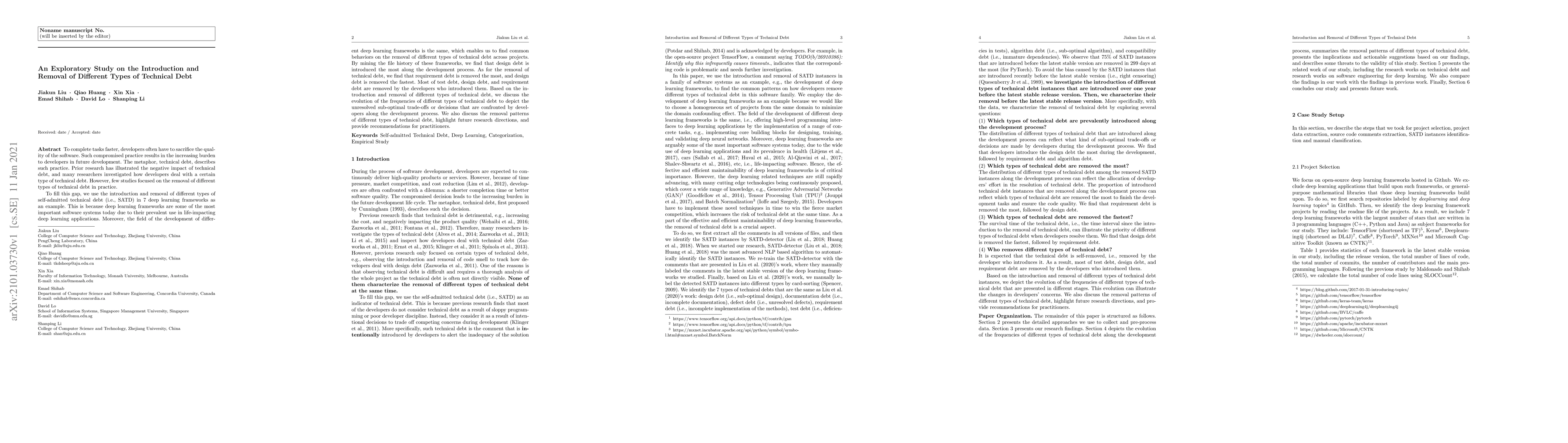 Thumbnail for An Exploratory Study on the Introduction and Removal of Different Types
  of Technical Debt
