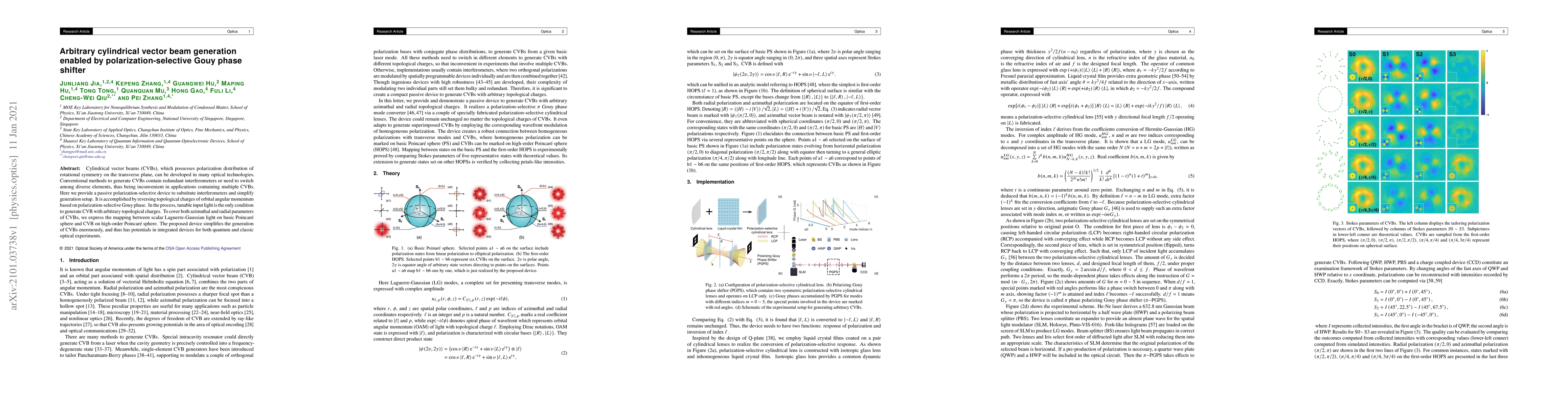 Thumbnail for Arbitrary cylindrical vector beam generation enabled by
  polarization-selective Gouy phase shifter