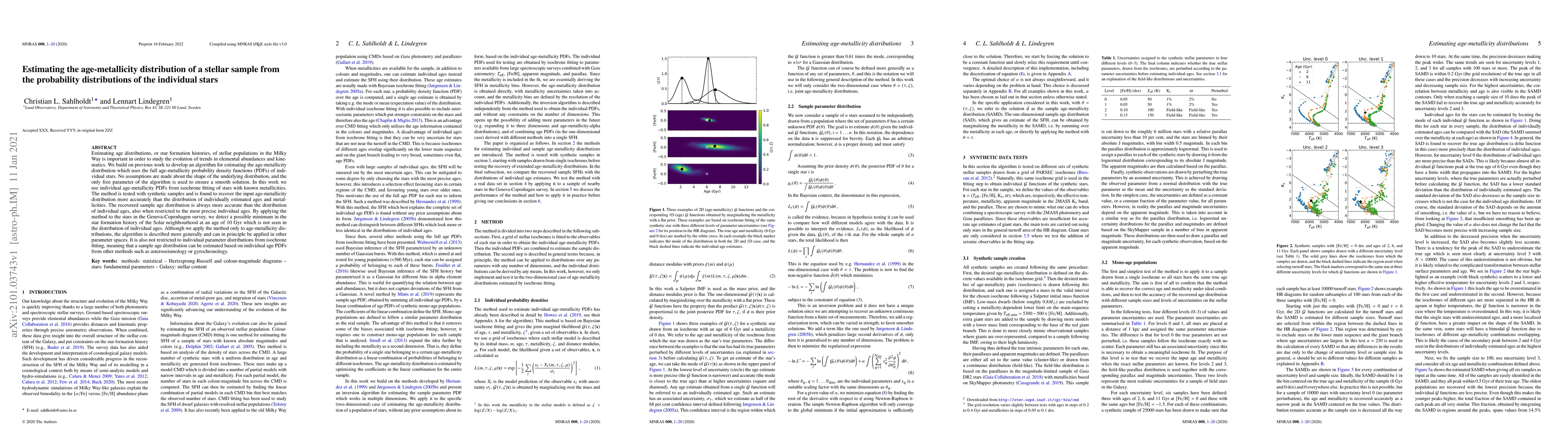 Thumbnail for Estimating the age-metallicity distribution of a stellar sample from the
  probability distributions of the individual stars