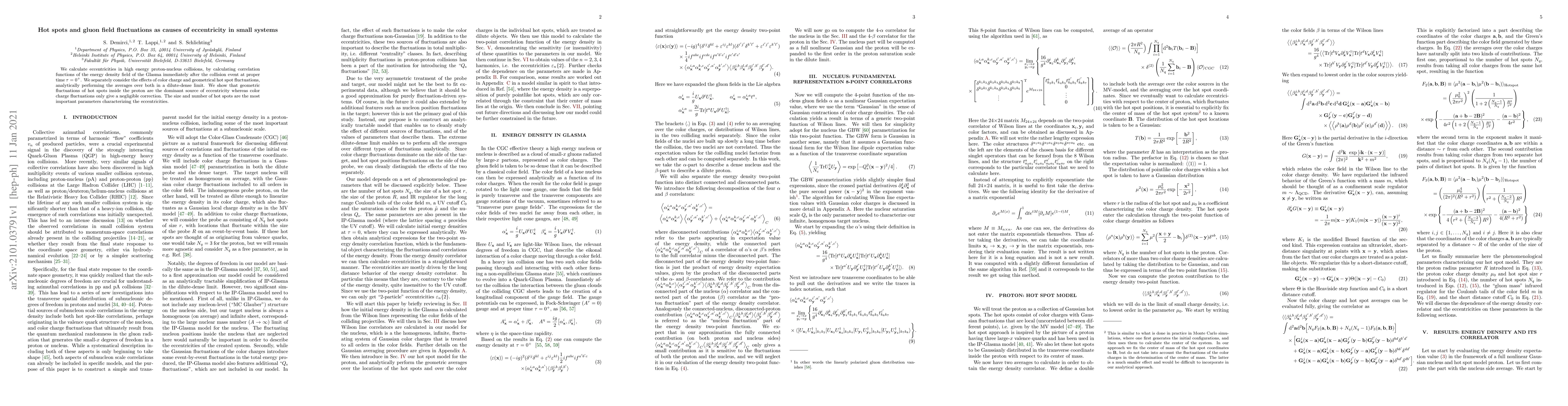 Thumbnail for Hot spots and gluon field fluctuations as causes of eccentricity in
  small systems