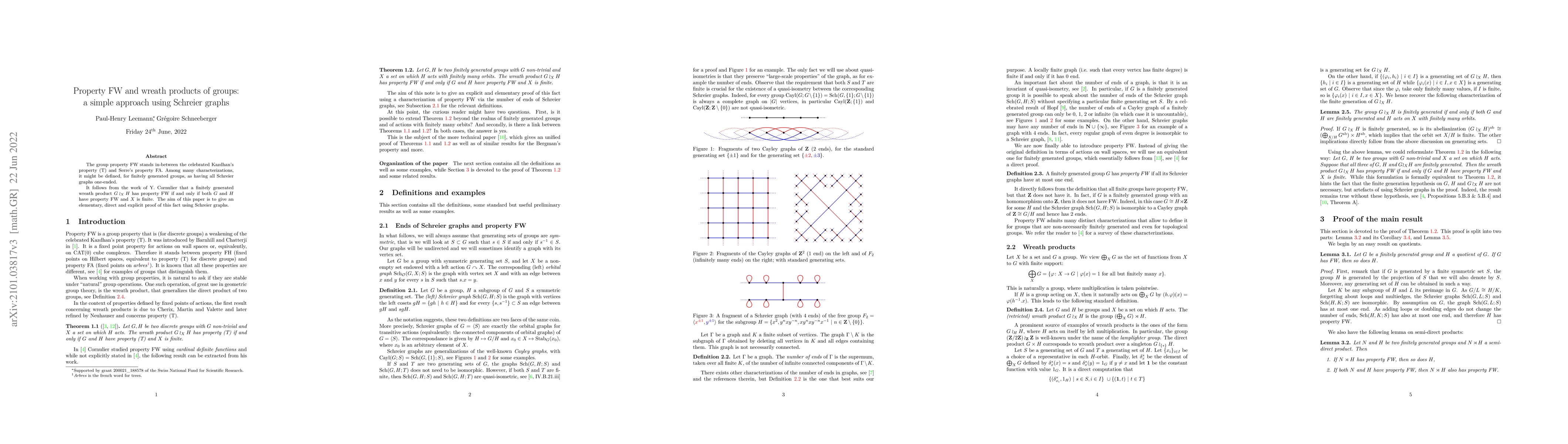 Thumbnail for Property FW and wreath products of groups: a simple approach using
  Schreier graphs
