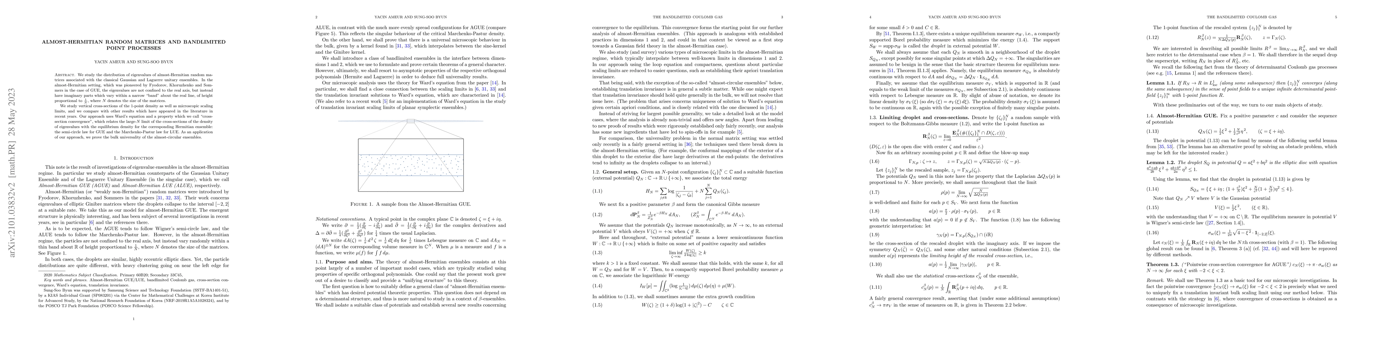 Thumbnail for Almost-Hermitian random matrices and bandlimited point processes