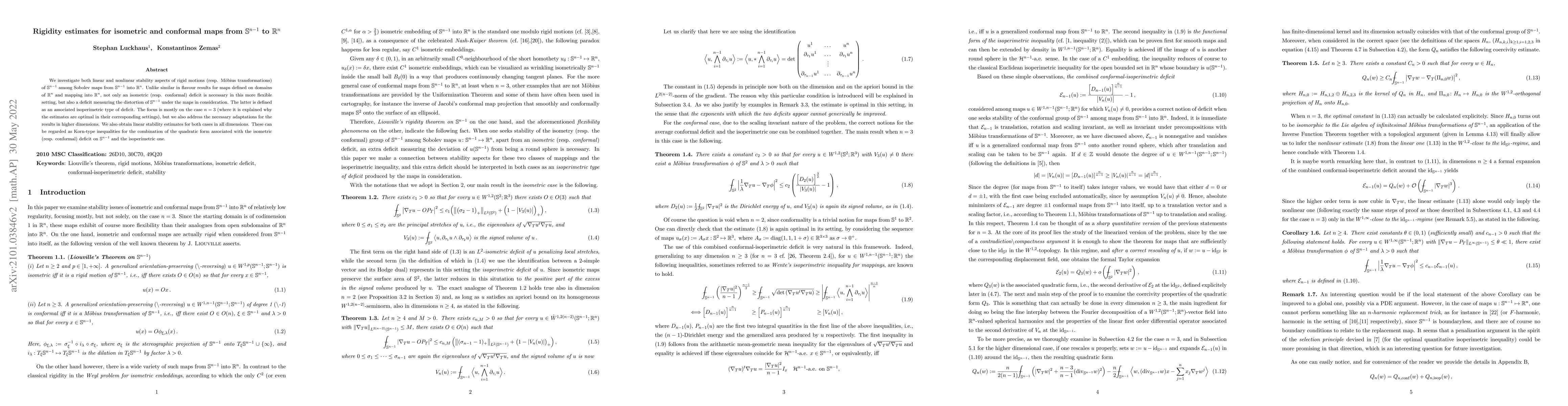 Thumbnail for Rigidity estimates for isometric and conformal maps from
  $\mathbb{S}^{n-1}$ to $\mathbb{R}^n$