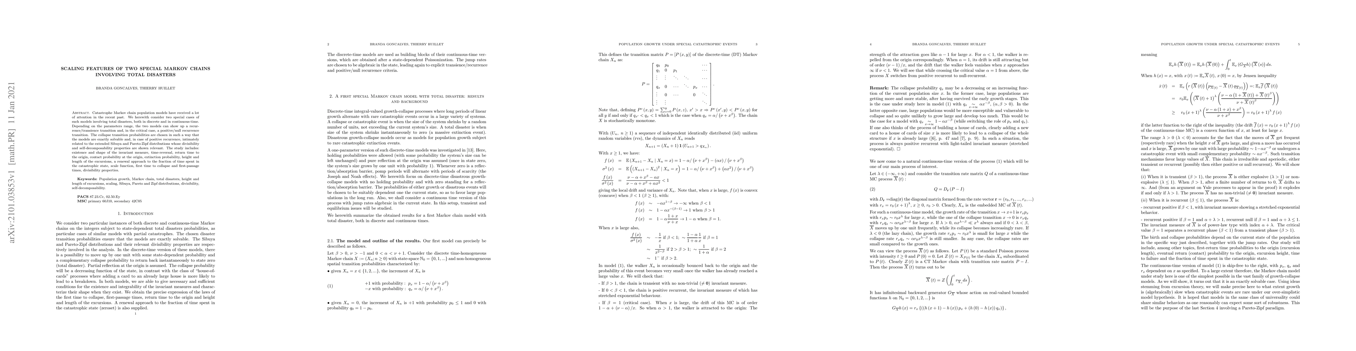 Thumbnail for Scaling features of two special Markov chains involving total disasters