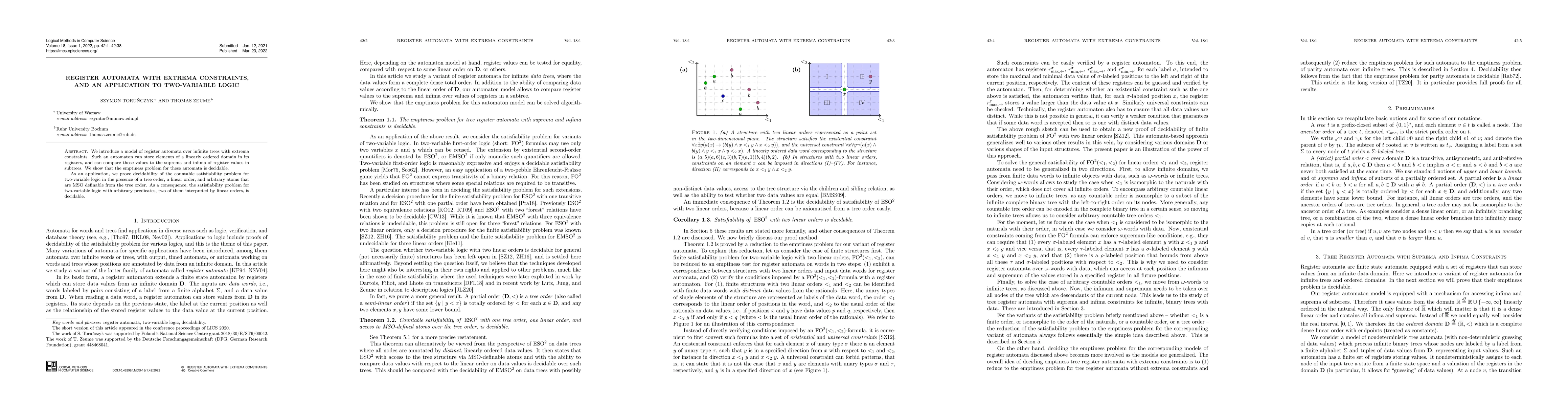 Thumbnail for Register Automata with Extrema Constraints, and an Application to
  Two-Variable Logic