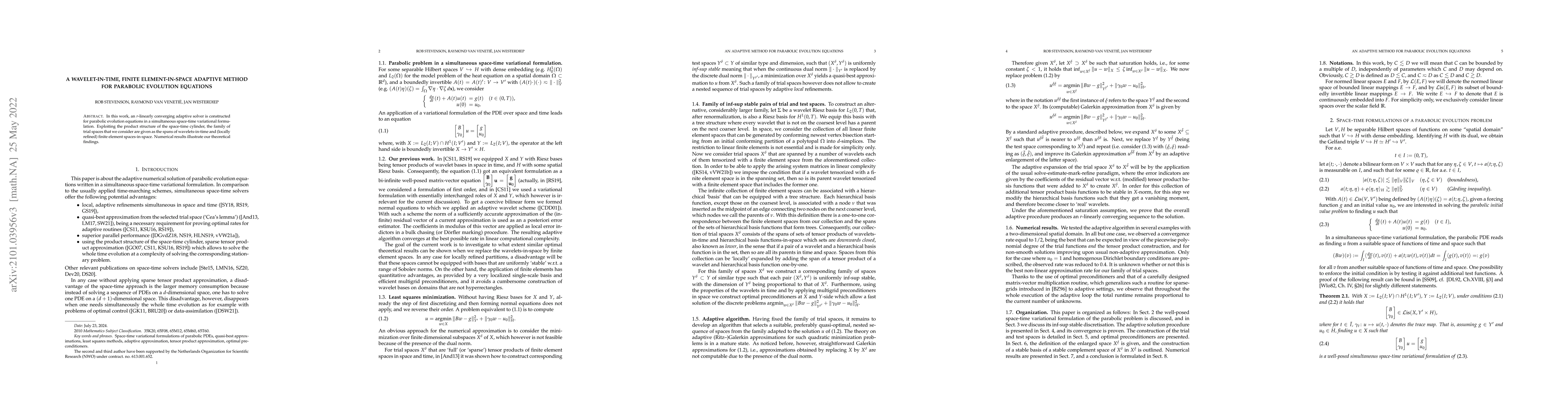 Thumbnail for A wavelet-in-time, finite element-in-space adaptive method for parabolic
  evolution equations