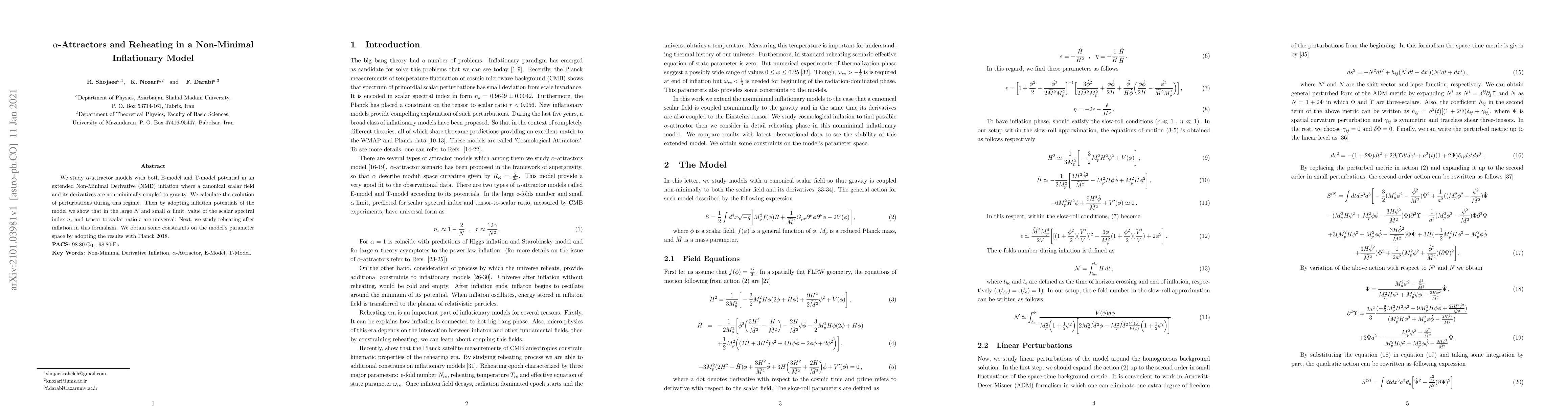 Thumbnail for $\alpha$-Attractors and Reheating in a Non-Minimal Inflationary Model