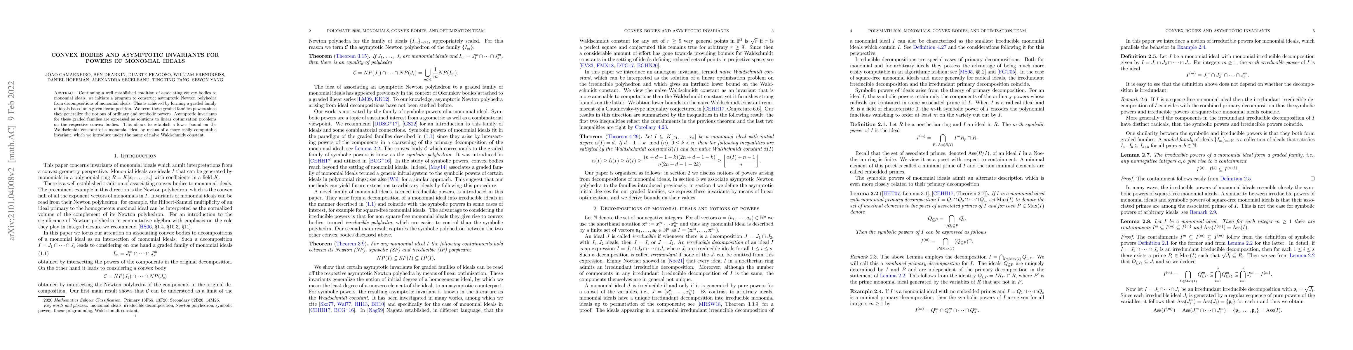 Thumbnail for Convex bodies and asymptotic invariants for powers of monomial ideals