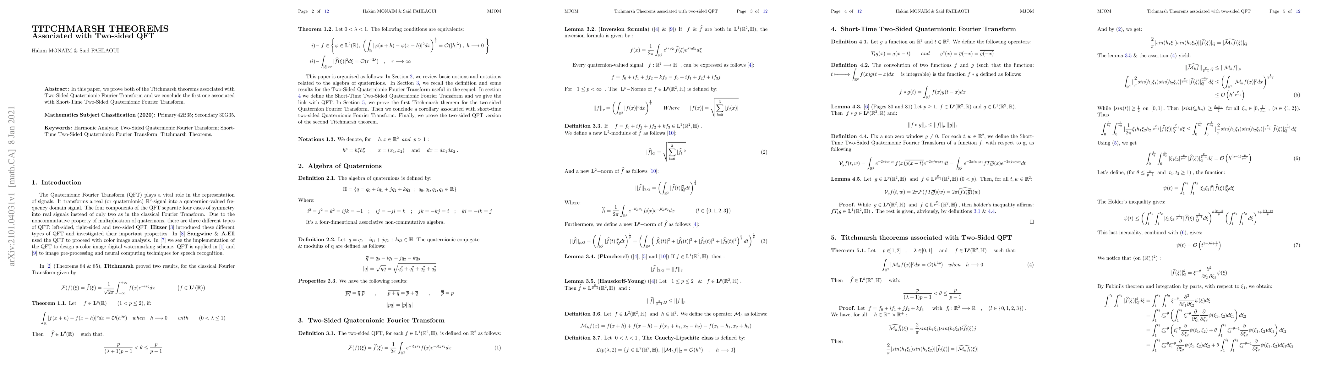 Thumbnail for Titchmarsh theorem associated with QFT
