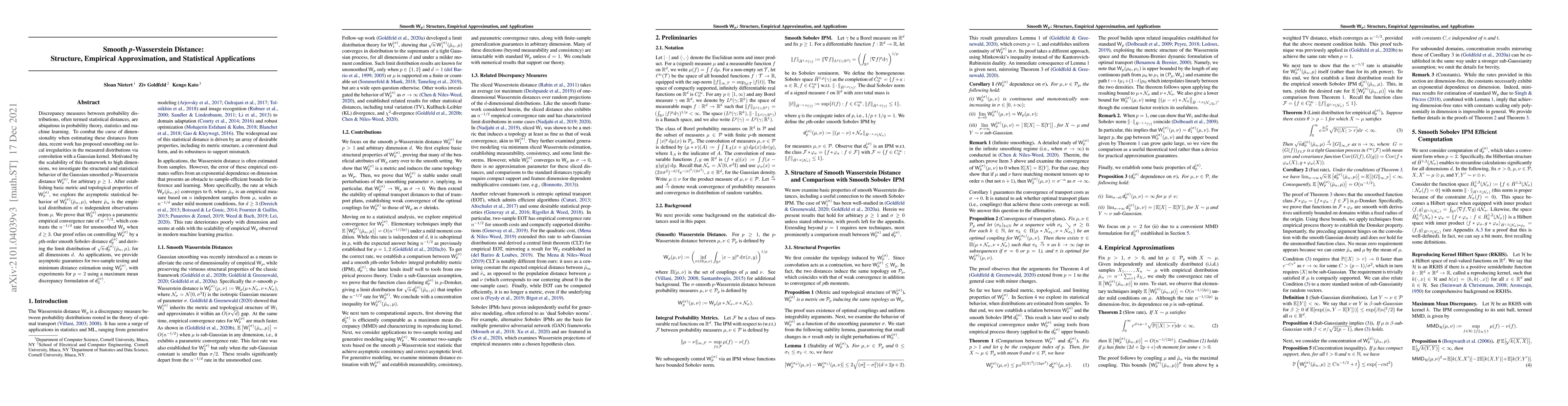 Thumbnail for Smooth $p$-Wasserstein Distance: Structure, Empirical Approximation, and
  Statistical Applications