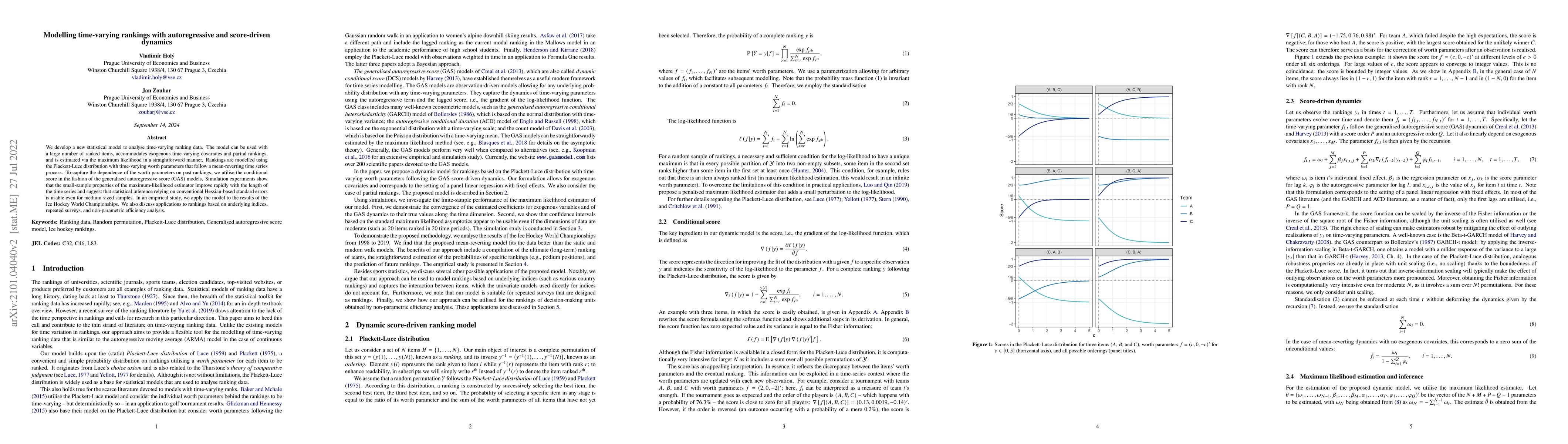 Thumbnail for Modelling Time-Varying Rankings with Autoregressive and Score-Driven
  Dynamics