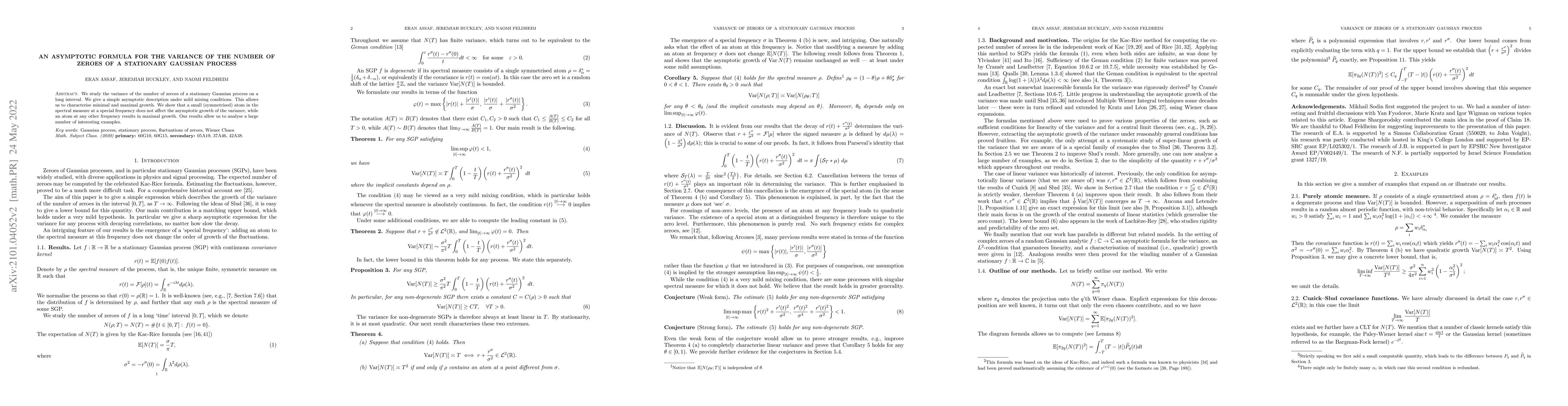 Thumbnail for An asymptotic formula for the variance of the number of zeroes of a
  stationary Gaussian process