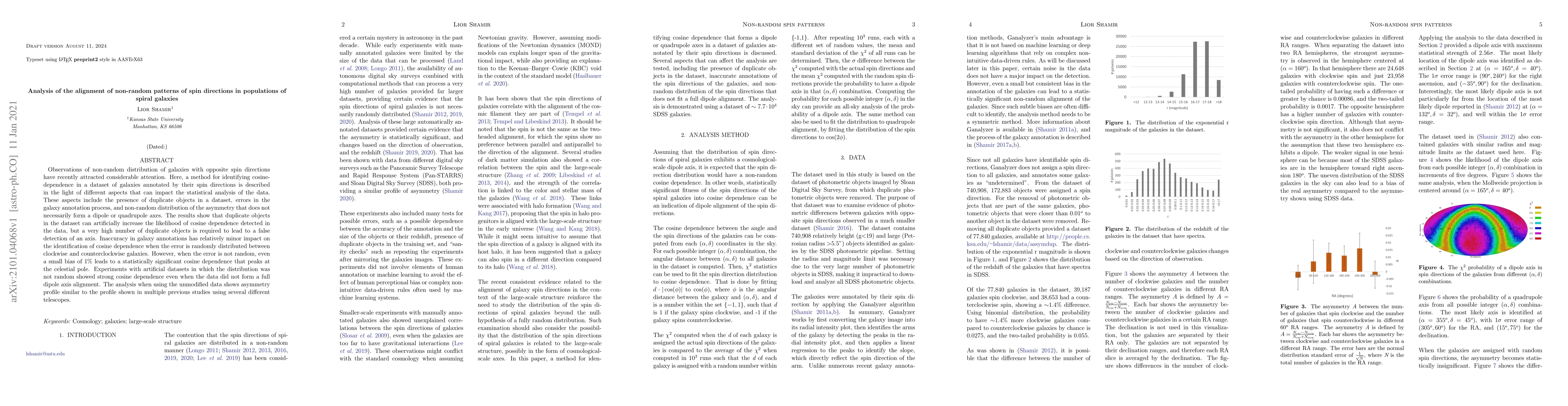 Thumbnail for Analysis of the alignment of non-random patterns of spin directions in
  populations of spiral galaxies