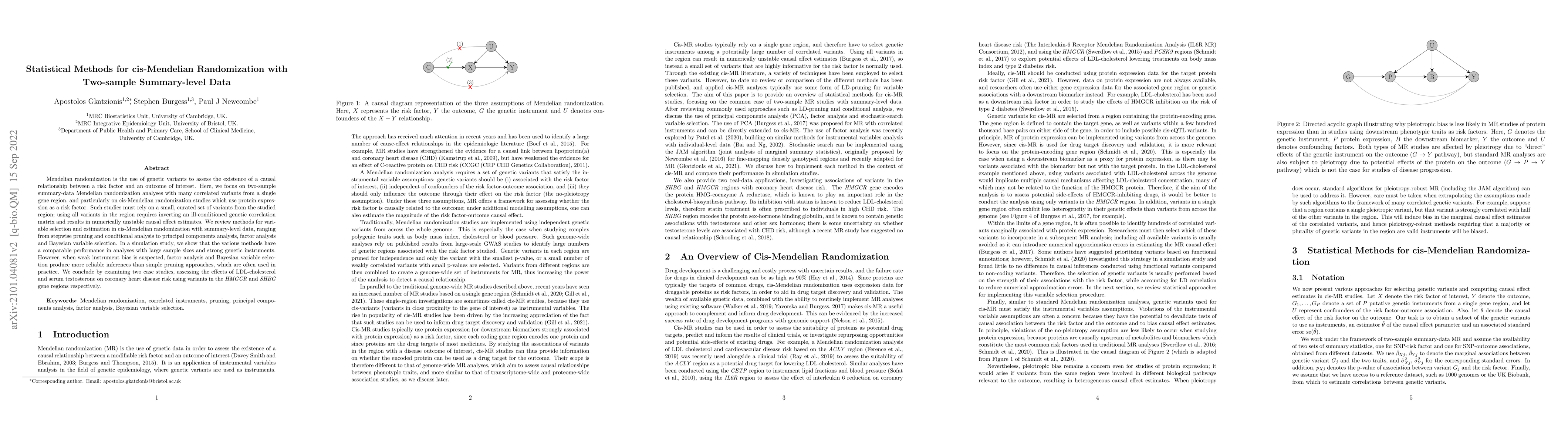 Thumbnail for Statistical Methods for cis-Mendelian Randomization with Two-sample
  Summary-level Data