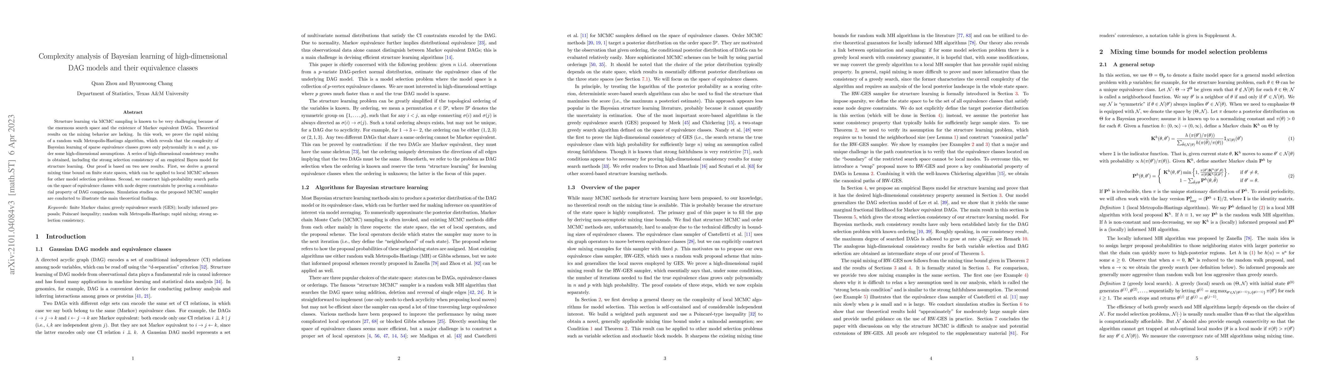 Thumbnail for Complexity analysis of Bayesian learning of high-dimensional DAG models
  and their equivalence classes