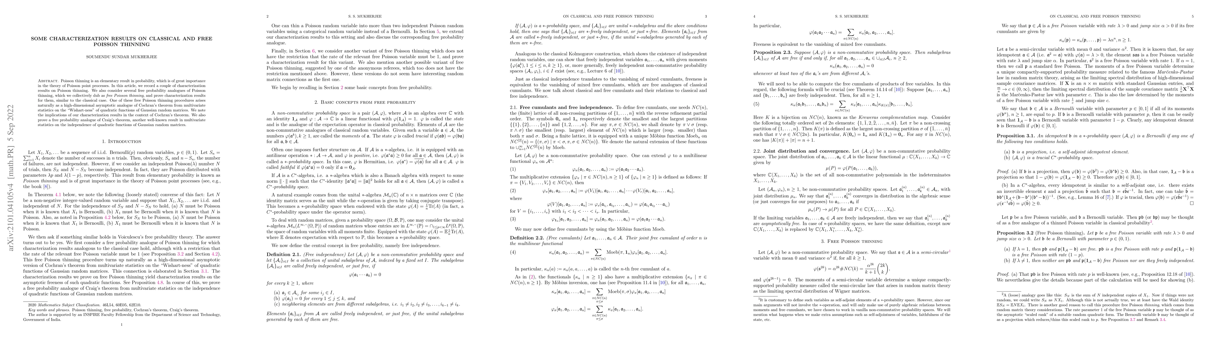 Thumbnail for Some characterization results on classical and free Poisson thinning