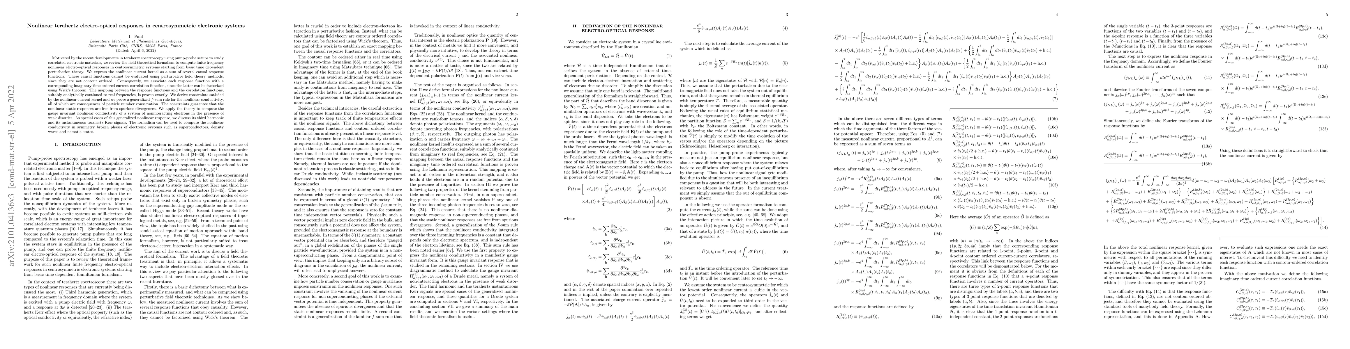 Thumbnail for Nonlinear terahertz electro-optical responses in centrosymmetric
  electronic systems