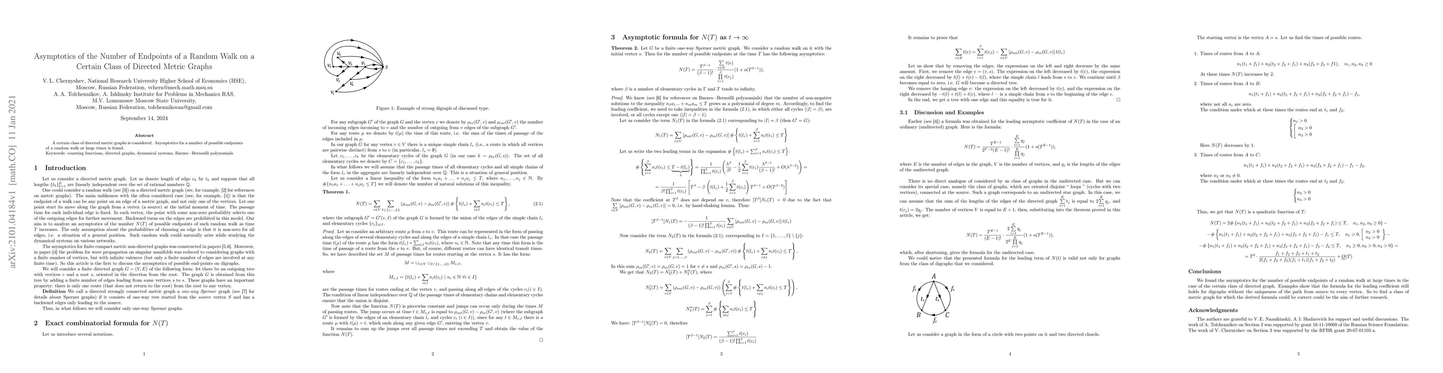 Thumbnail for Asymptotics of the Number of Endpoints of a Random Walk on a Certain
  Class of Directed Metric Graphs