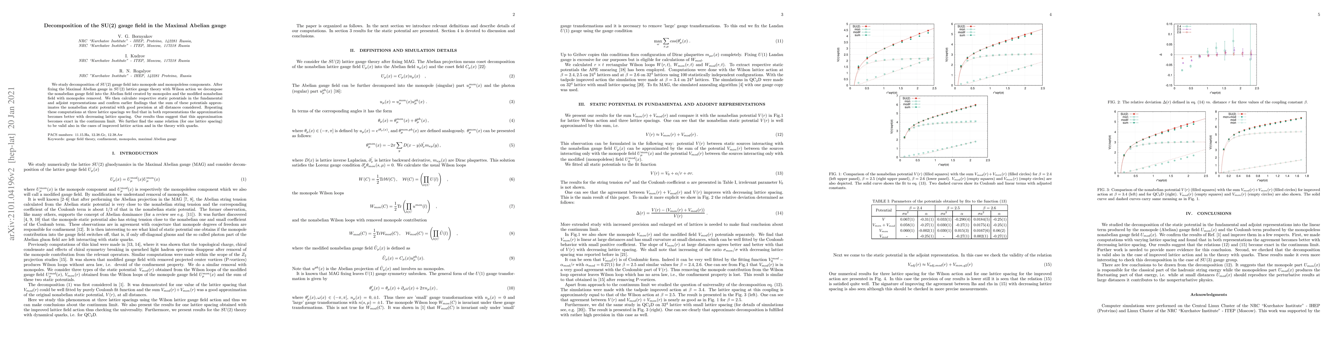 Thumbnail for Decomposition of the SU(2) gauge field in the Maximal Abelian gauge