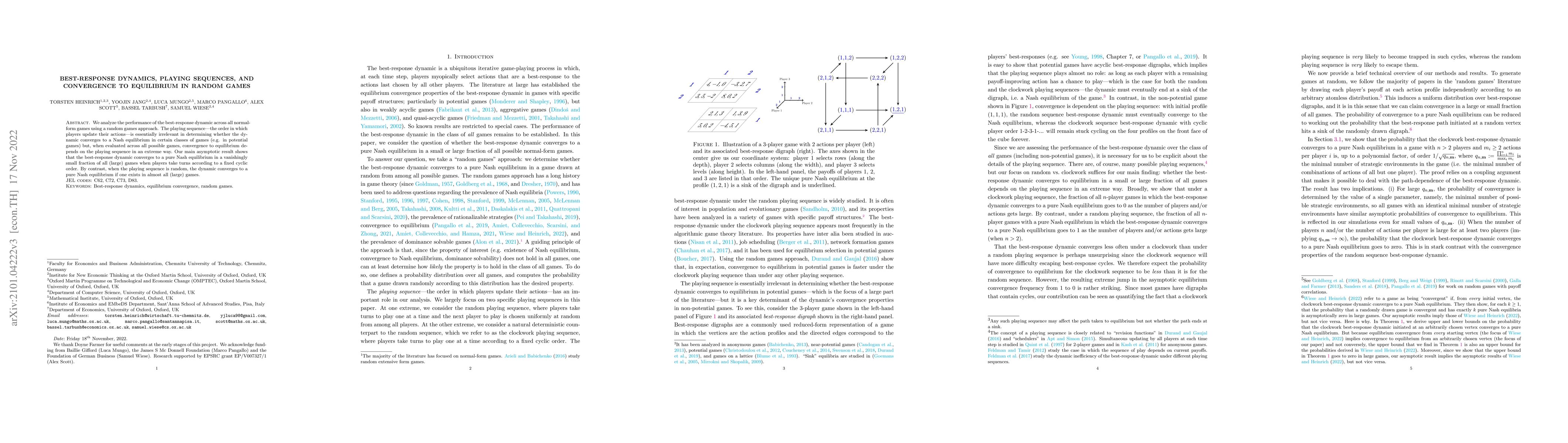 Thumbnail for Best-response dynamics, playing sequences, and convergence to
  equilibrium in random games