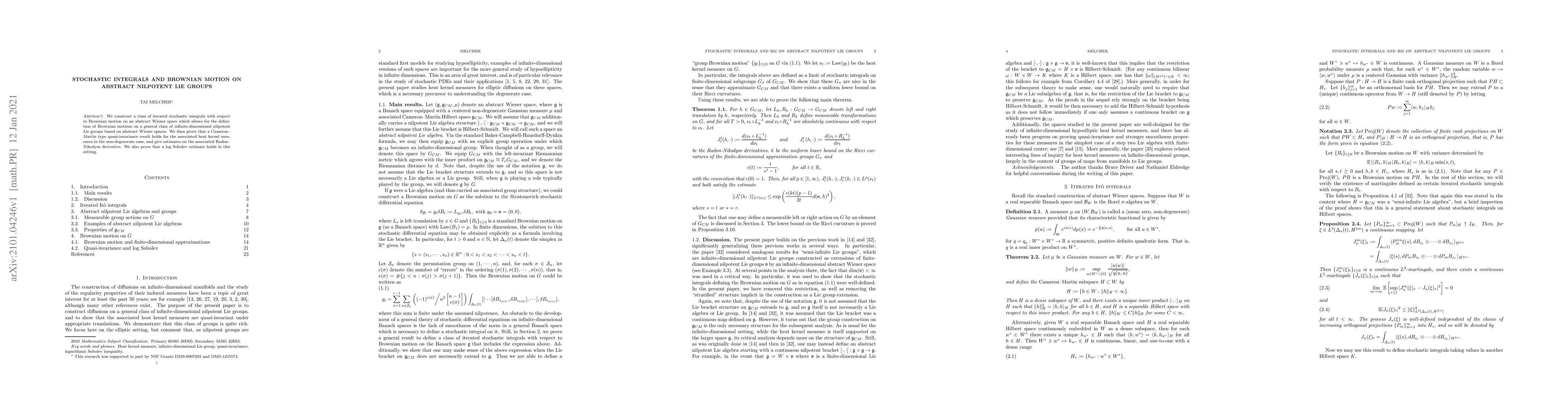 Thumbnail for Stochastic integrals and Brownian motion on abstract nilpotent Lie
  groups