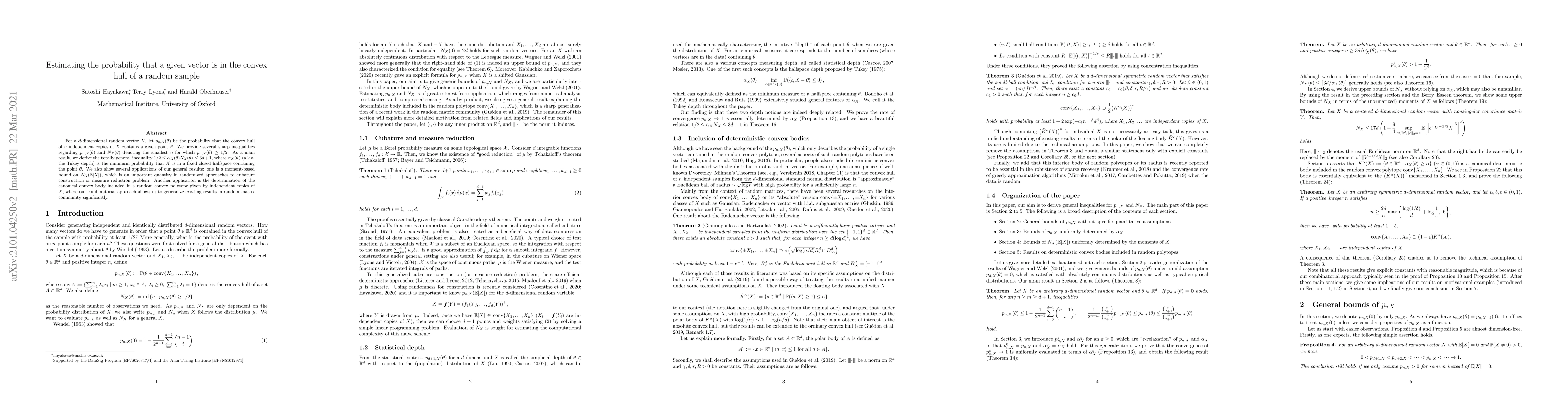 Thumbnail for Estimating the probability that a given vector is in the convex hull of
  a random sample