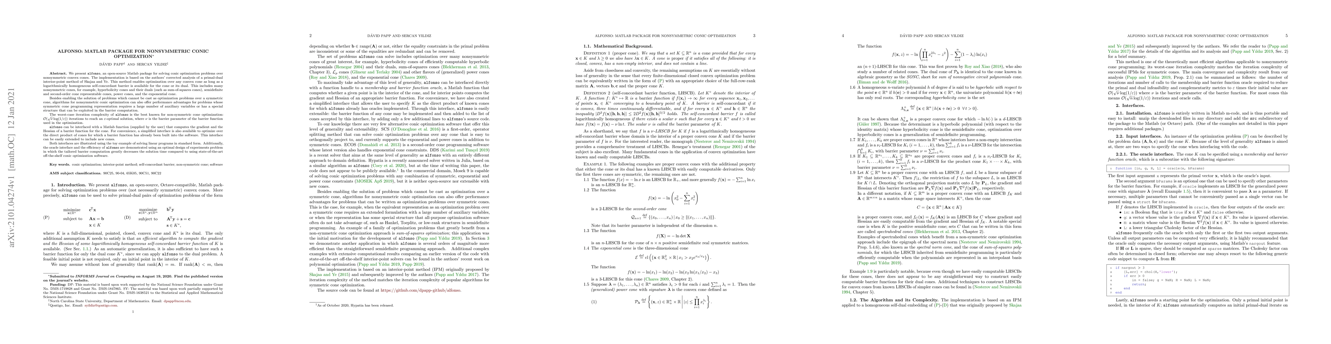Thumbnail for alfonso: Matlab package for nonsymmetric conic optimization