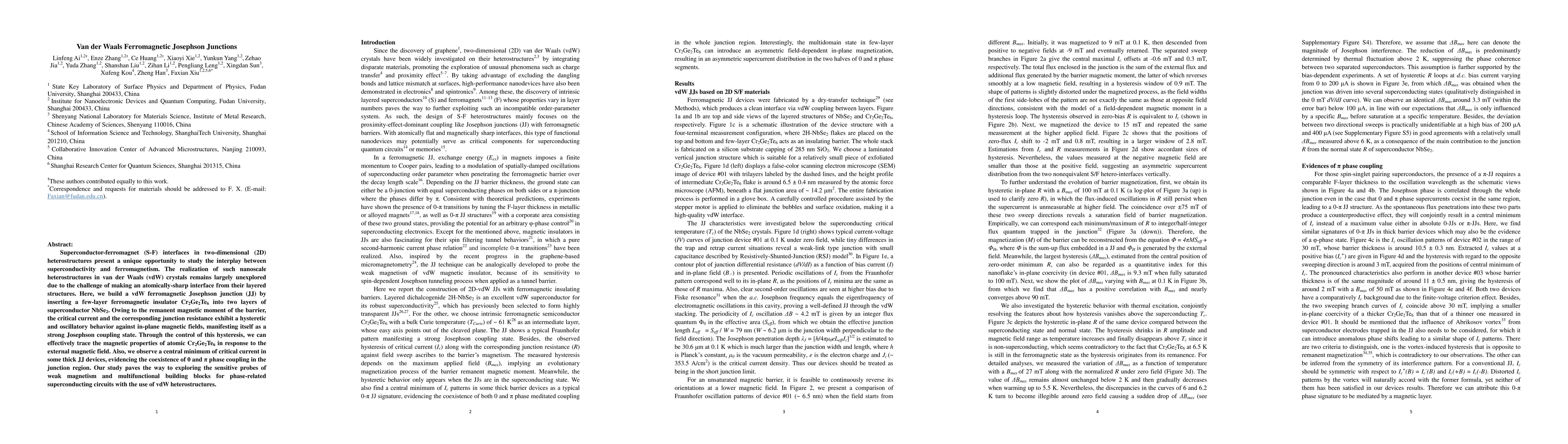 Thumbnail for Van der Waals Ferromagnetic Josephson Junctions