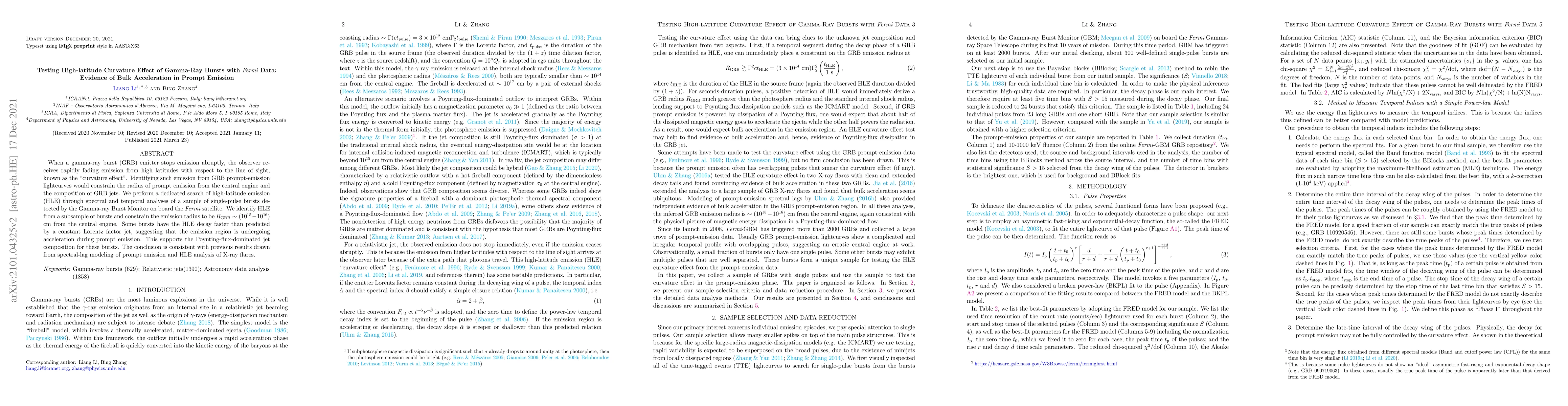 Thumbnail for Testing High-latitude Curvature Effect of Gamma-Ray Bursts with {\it
  Fermi} Data: Evidence of Bulk Acceleration in Prompt Emission