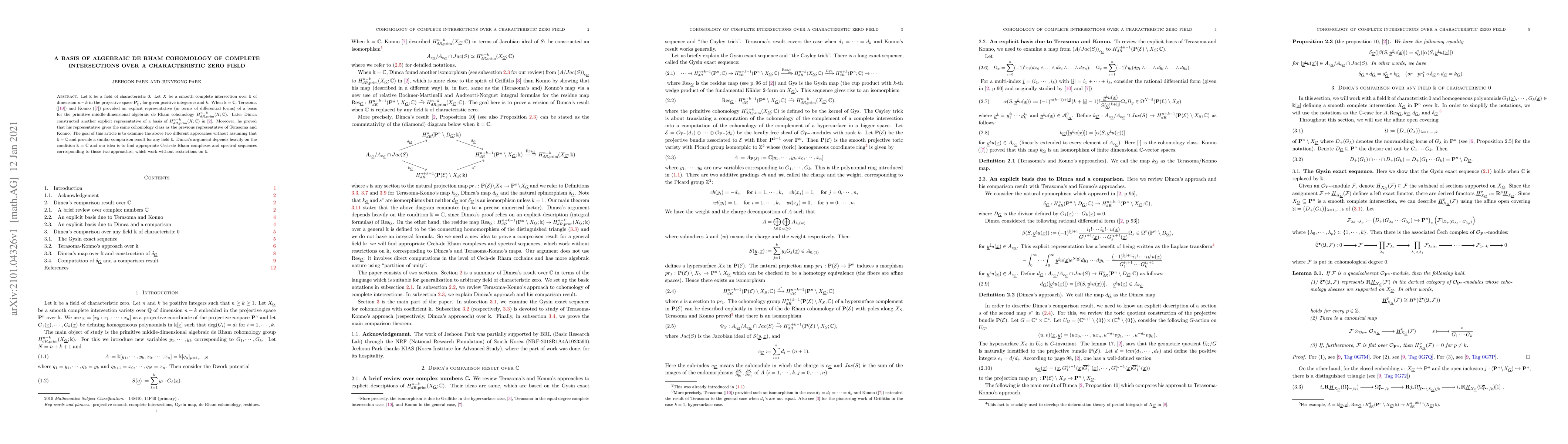 Thumbnail for A basis of algebraic de Rham cohomology of complete intersections over a
  characteristic zero field