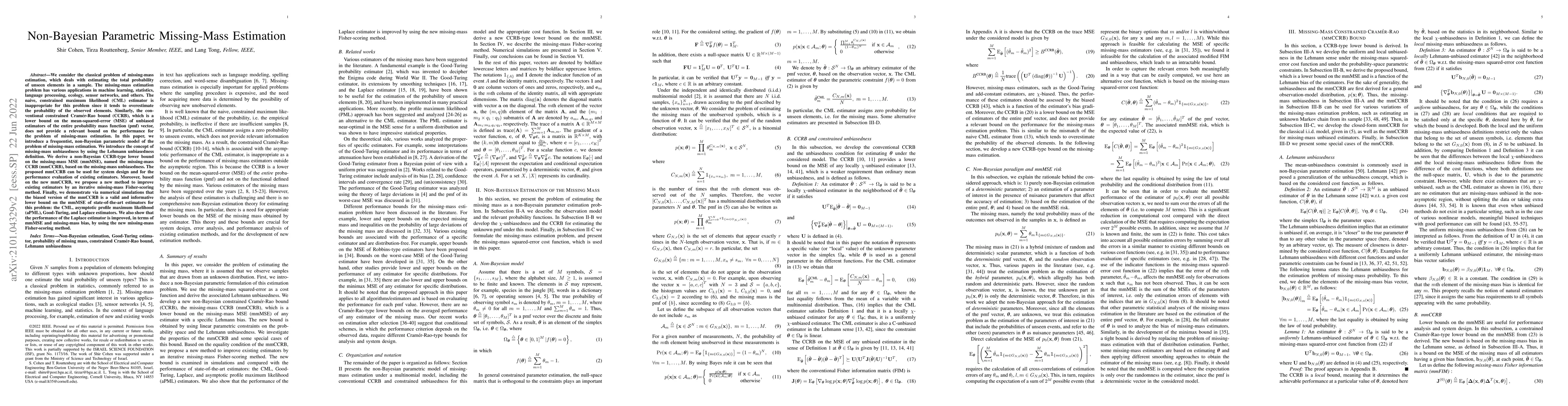 Thumbnail for Non-Bayesian Parametric Missing-Mass Estimation