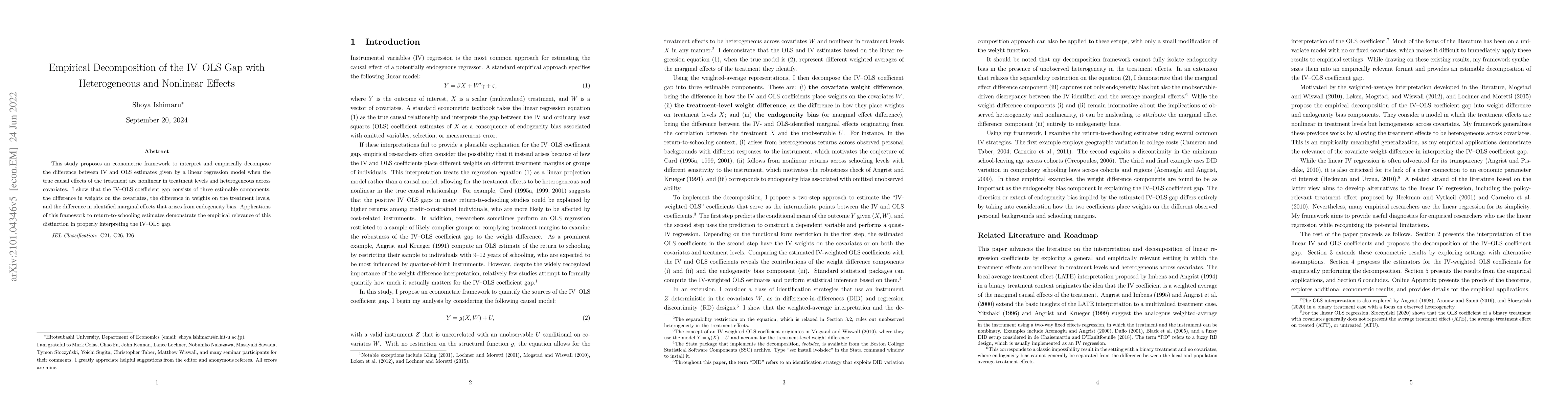 Thumbnail for Empirical Decomposition of the IV-OLS Gap with Heterogeneous and
  Nonlinear Effects