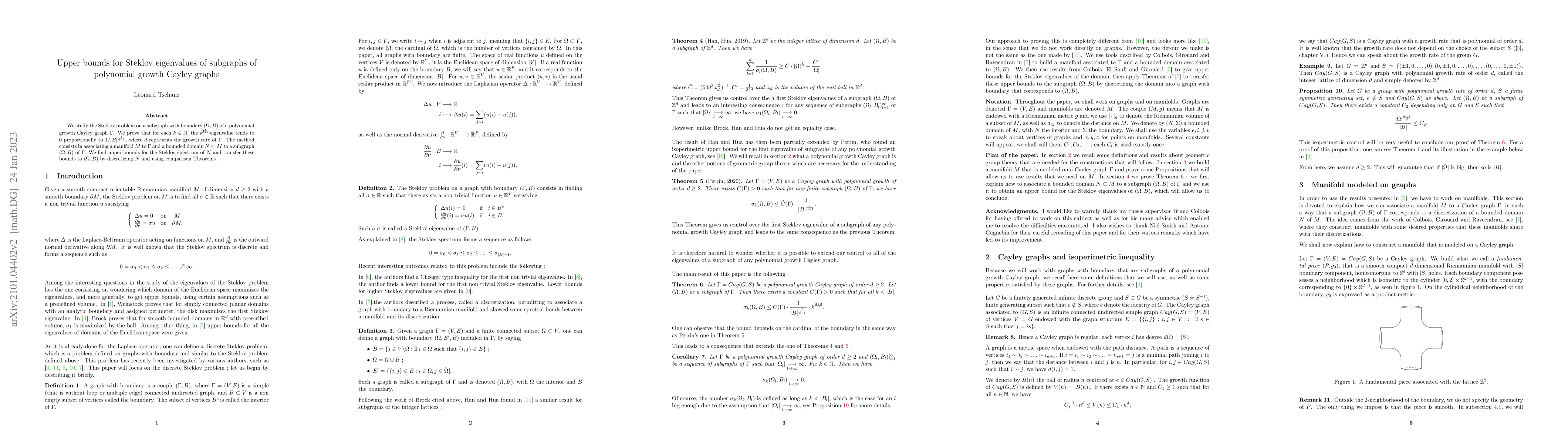 Thumbnail for Upper bounds for Steklov eigenvalues of subgraphs of polynomial growth
  Cayley graphs