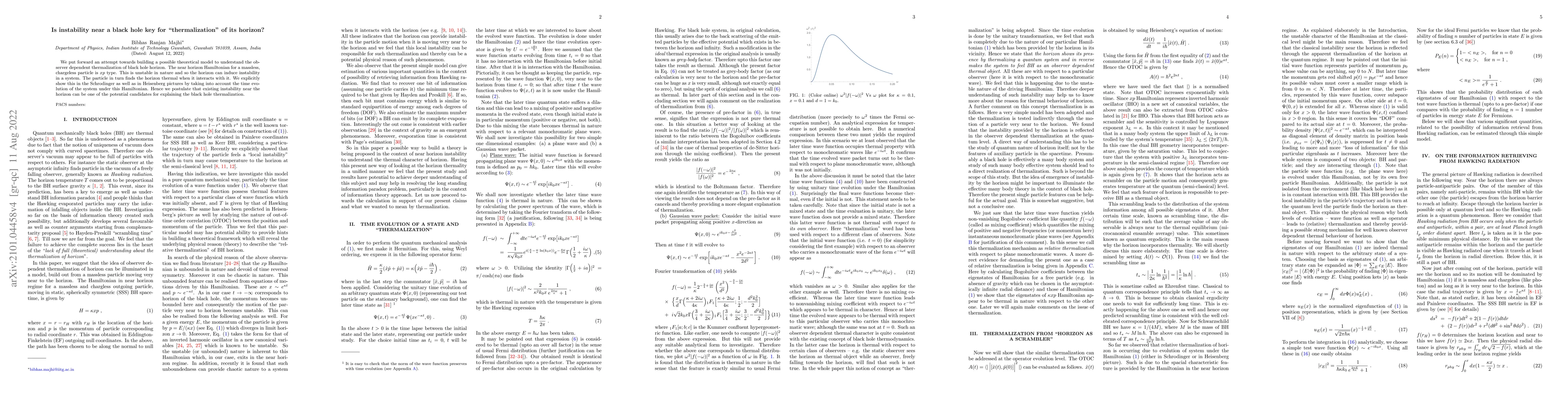 Thumbnail for Is instability near a black hole key for "thermalization'' of its
  horizon?