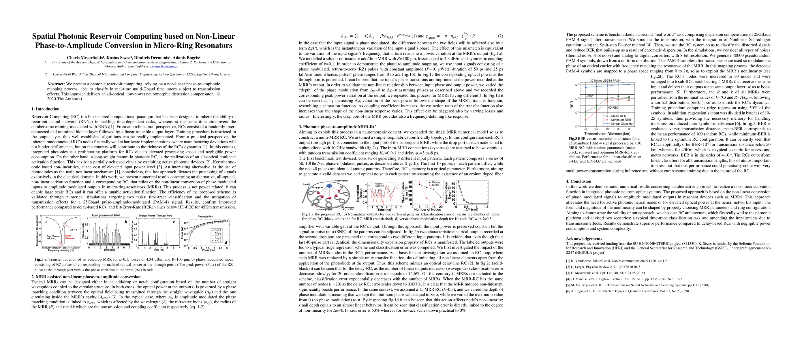 Thumbnail for Spatial Photonic Reservoir Computing based on Non-Linear
  Phase-to-Amplitude Conversion in Micro-Ring Resonators