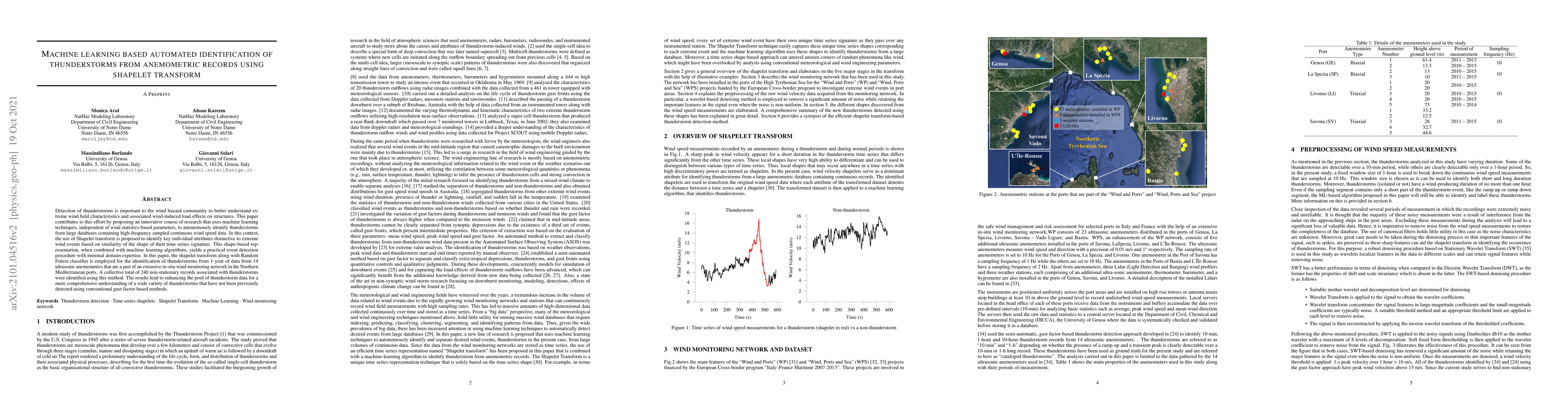 Thumbnail for Machine learning based automated identification of thunderstorms from
  anemometric records using shapelet transform