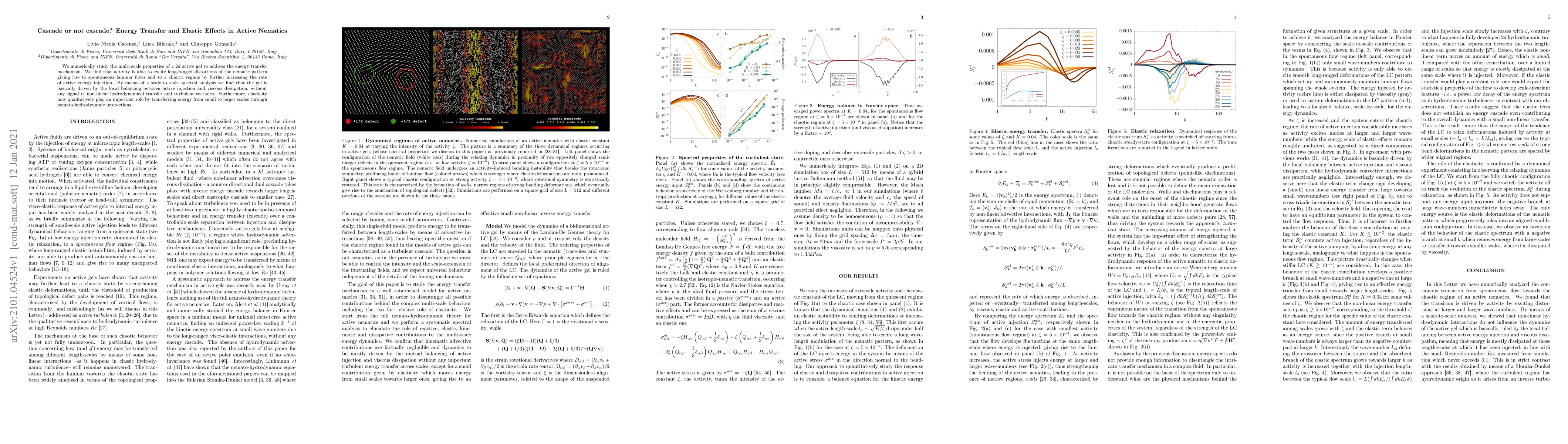 Thumbnail for Cascade or not cascade? Energy transfer and elastic effects in active
  nematics
