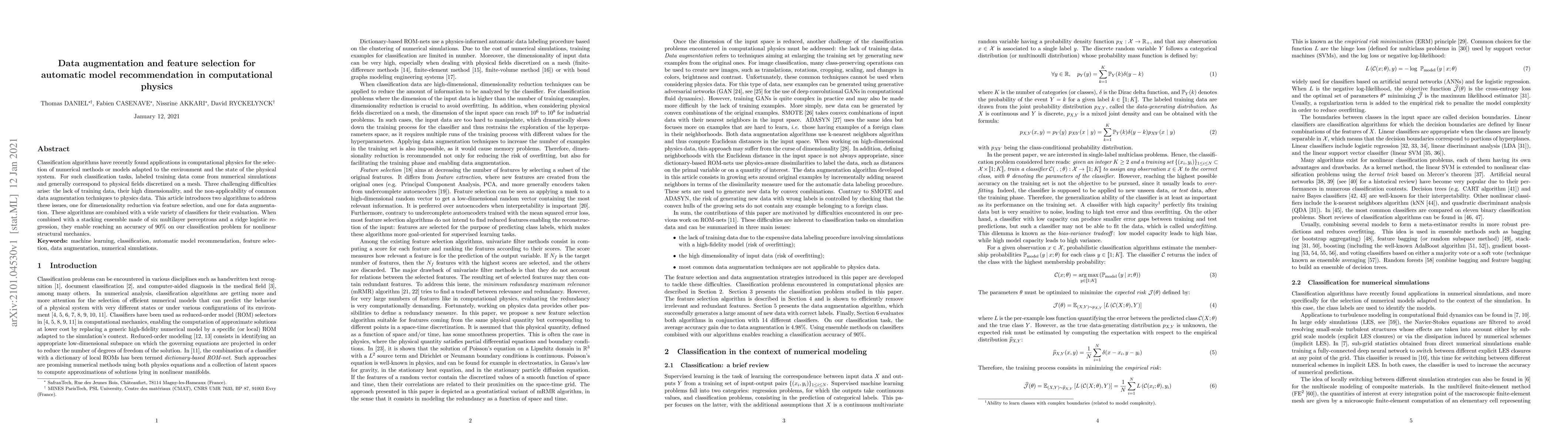 Thumbnail for Data augmentation and feature selection for automatic model
  recommendation in computational physics