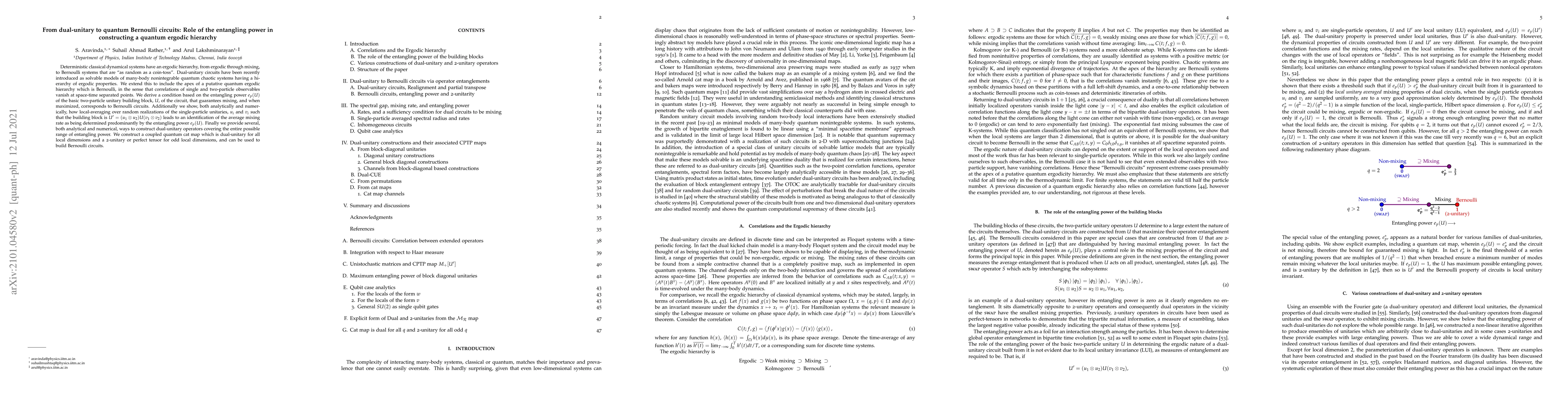 Thumbnail for From dual-unitary to quantum Bernoulli circuits: Role of the entangling
  power in constructing a quantum ergodic hierarchy