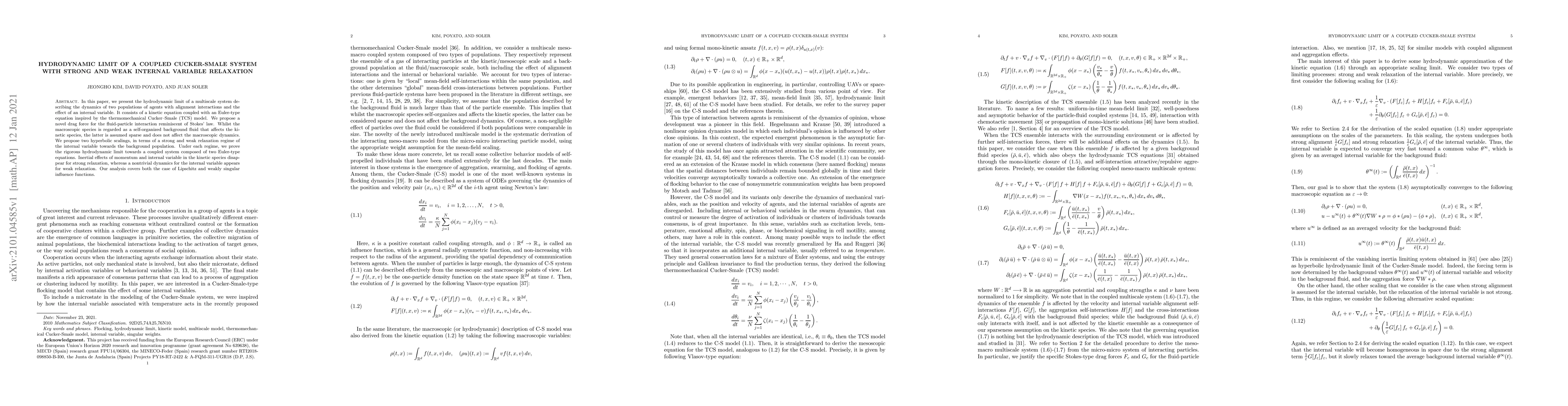 Thumbnail for Hydrodynamic limit of a coupled Cucker-Smale system with strong and weak
  internal variable relaxation