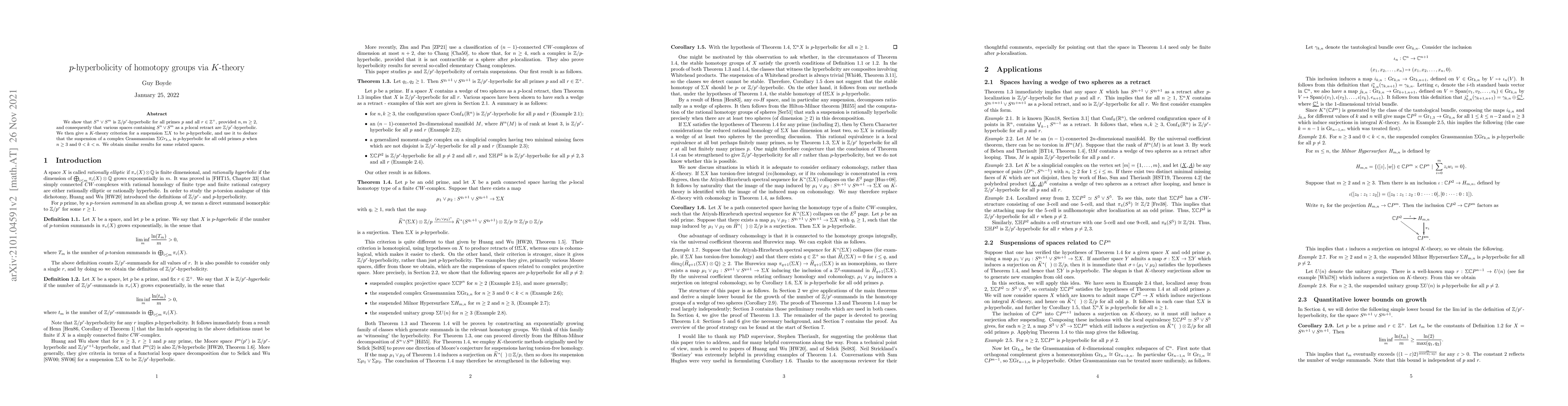 Thumbnail for $p$-hyperbolicity of homotopy groups via $K$-theory