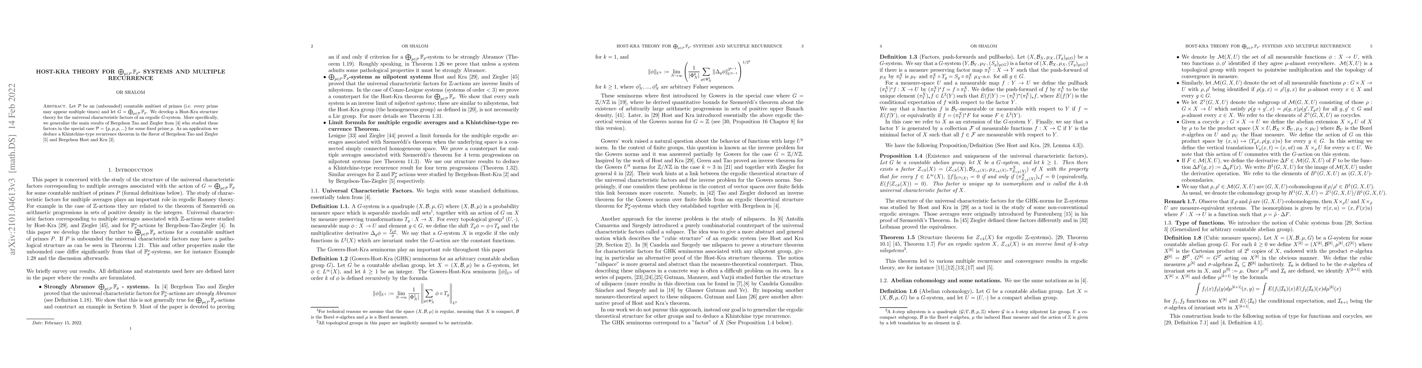 Thumbnail for Host-Kra theory for $\bigoplus_{p\in P}\mathbb{F}_p$- Systems and
  multiple recurrence