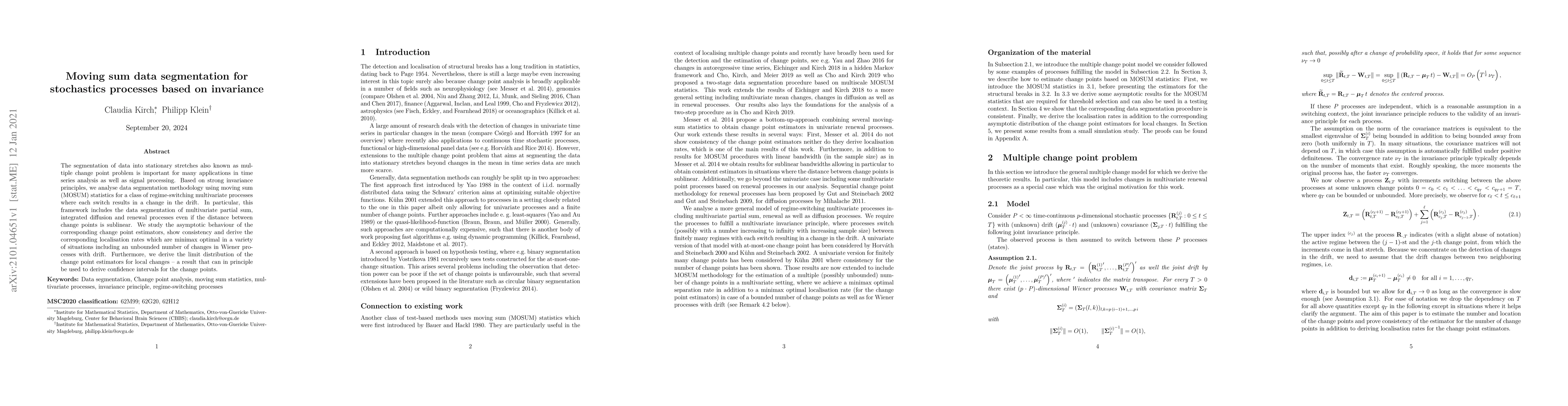 Thumbnail for Moving sum data segmentation for stochastics processes based on
  invariance