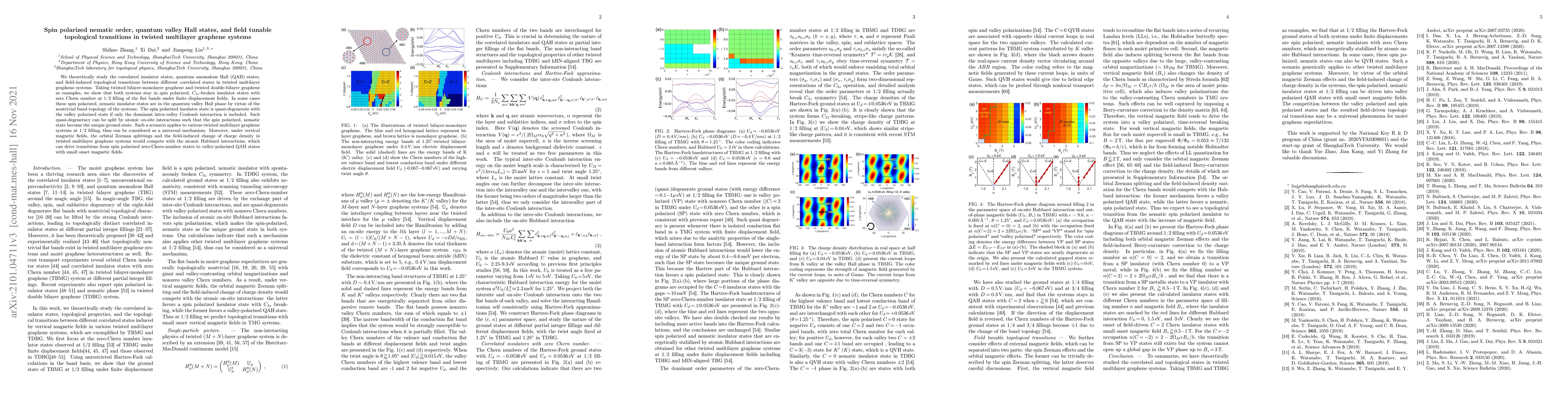 Thumbnail for Spin polarized nematic order, quantum valley Hall states, and field
  tunable topological transitions in twisted multilayer graphene systems